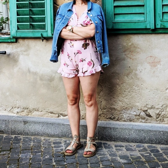 Pink and Green Floral Romper - Picture 2 of 8
